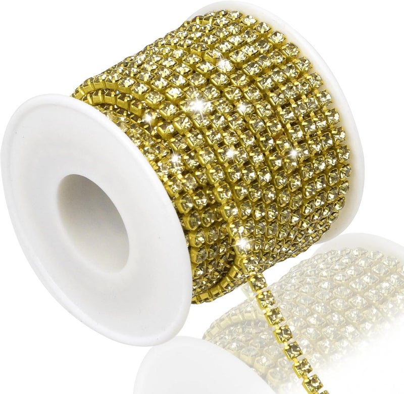 Dropower 4MM Crystal Rhinestone Close Chain Trim 10 Yards Rhinestone Banding Claw Cup Chain for Sewing Crafts, DIY Decoration, Jewelry, Clothing, Shoes Lemon Yeallow - Image 1